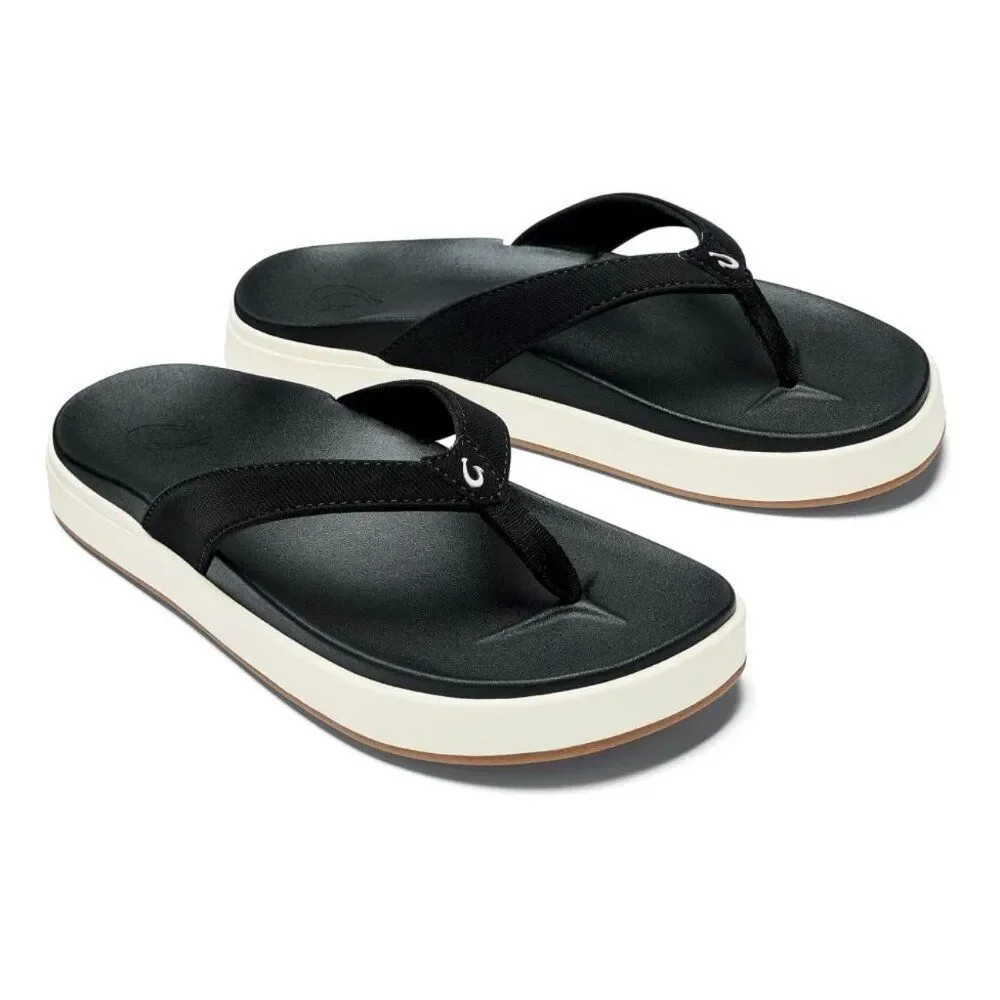 OluKai Nu'a Pio women's Black Thong Beach Slippers / Sandals Size 11